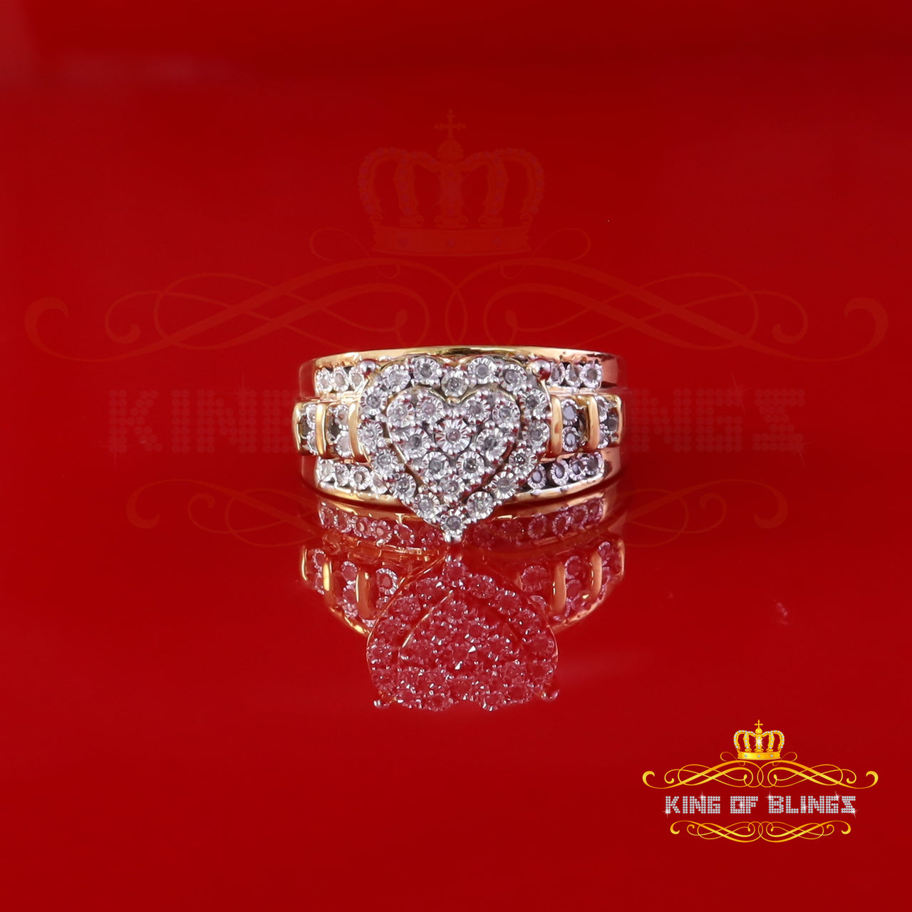 King Of Bling's Real Diamond 0.25ct Cindarella Heart Ring SZ 7 Real 925 Yellow Silver for Women King of Blings