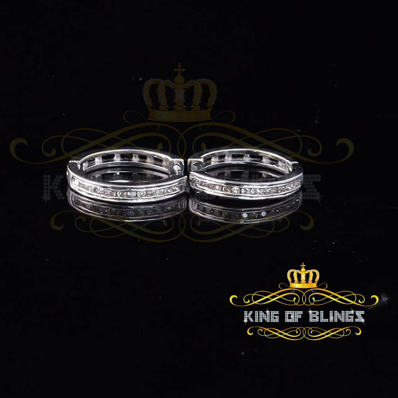 King Of Bling's 0.25ct Diamond 925 Sterling Silver White Hoop Stud Earrings For Men's / Women's