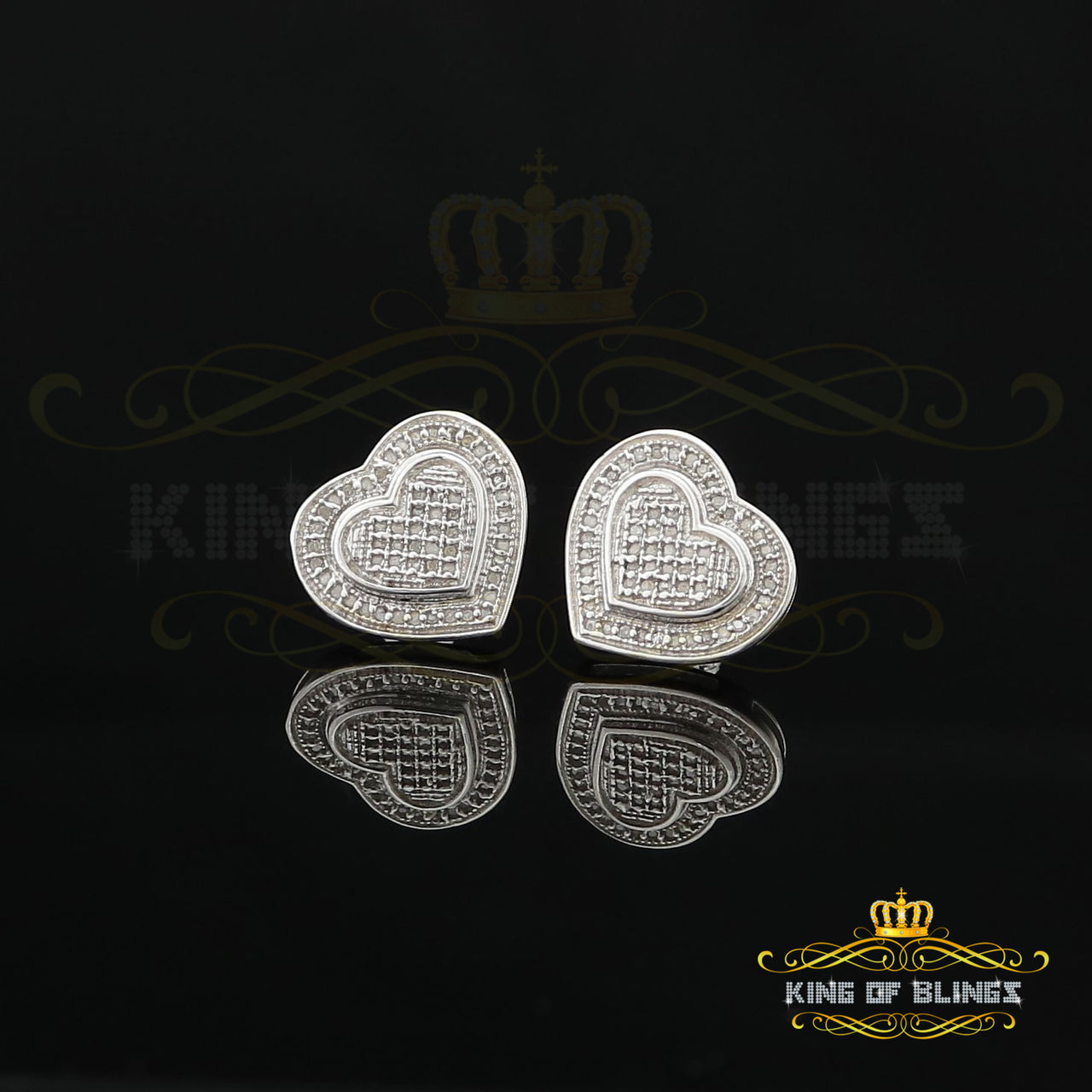 King Of Bling's Aretes Para Hombre Heart 925 White Silver 0.30ct Diamond Women's Style Earring