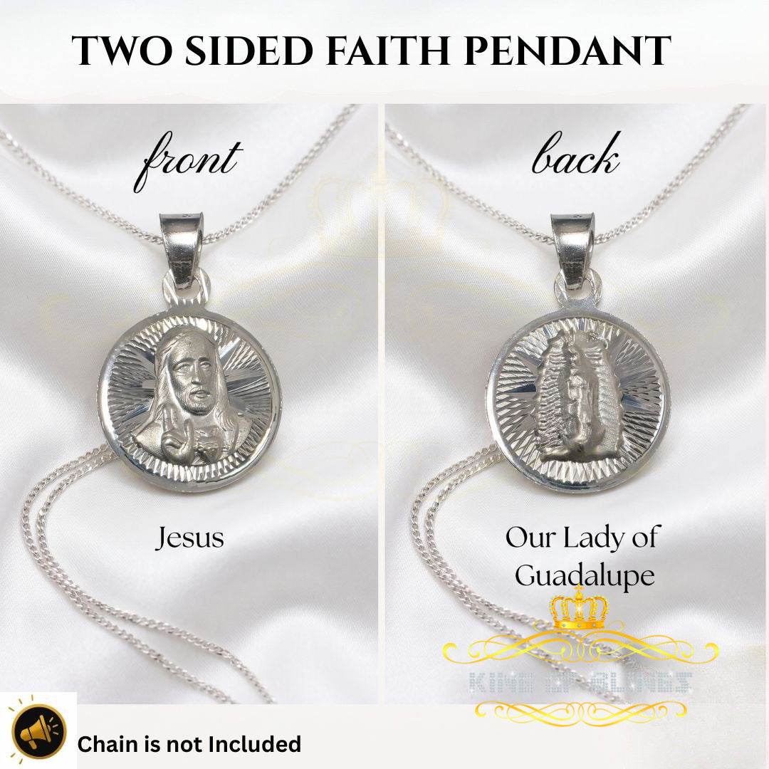 King Of Bling's Double Side Jesus & Gudalupe Men's/Women's Pendant Religious 925 Sterling Silver