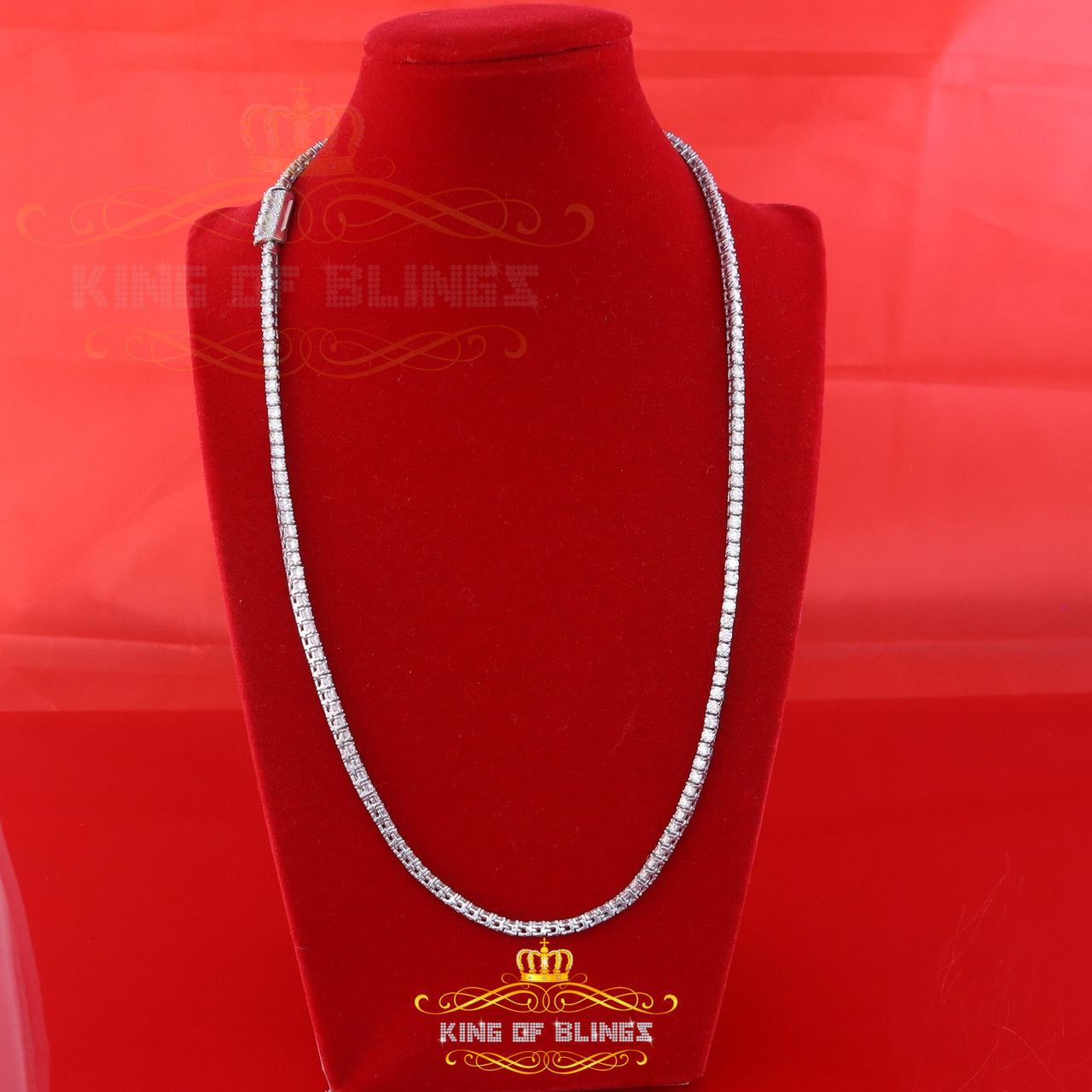 925 Silver White 23ct Moissanite Tennis Men's Necklace size 22inch & Width 3mm