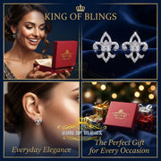 King of Bling's 0.60ct Cubic Zirconia 925 White Silver Women's Fleur de Lis Screw Back Earrings KING OF BLINGS