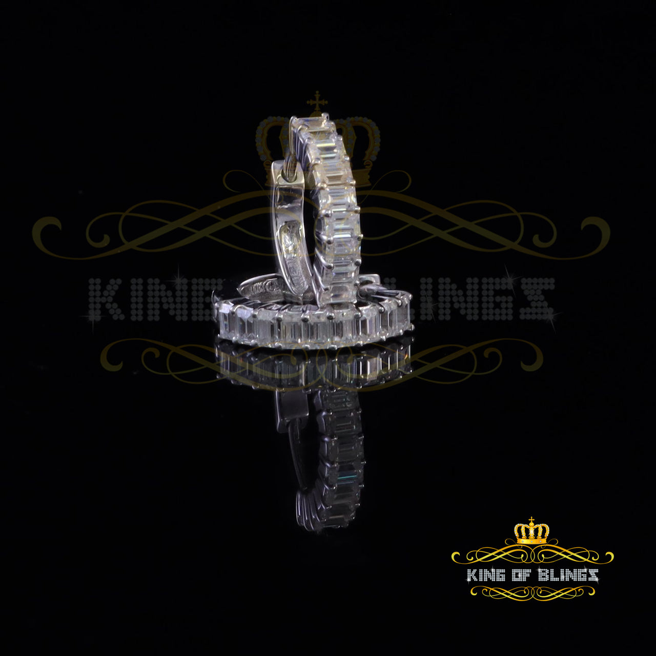 King of Bling's 1.66ct Moissanite Baugutte White 925 Sterling Silver Women's Hoop Earrings