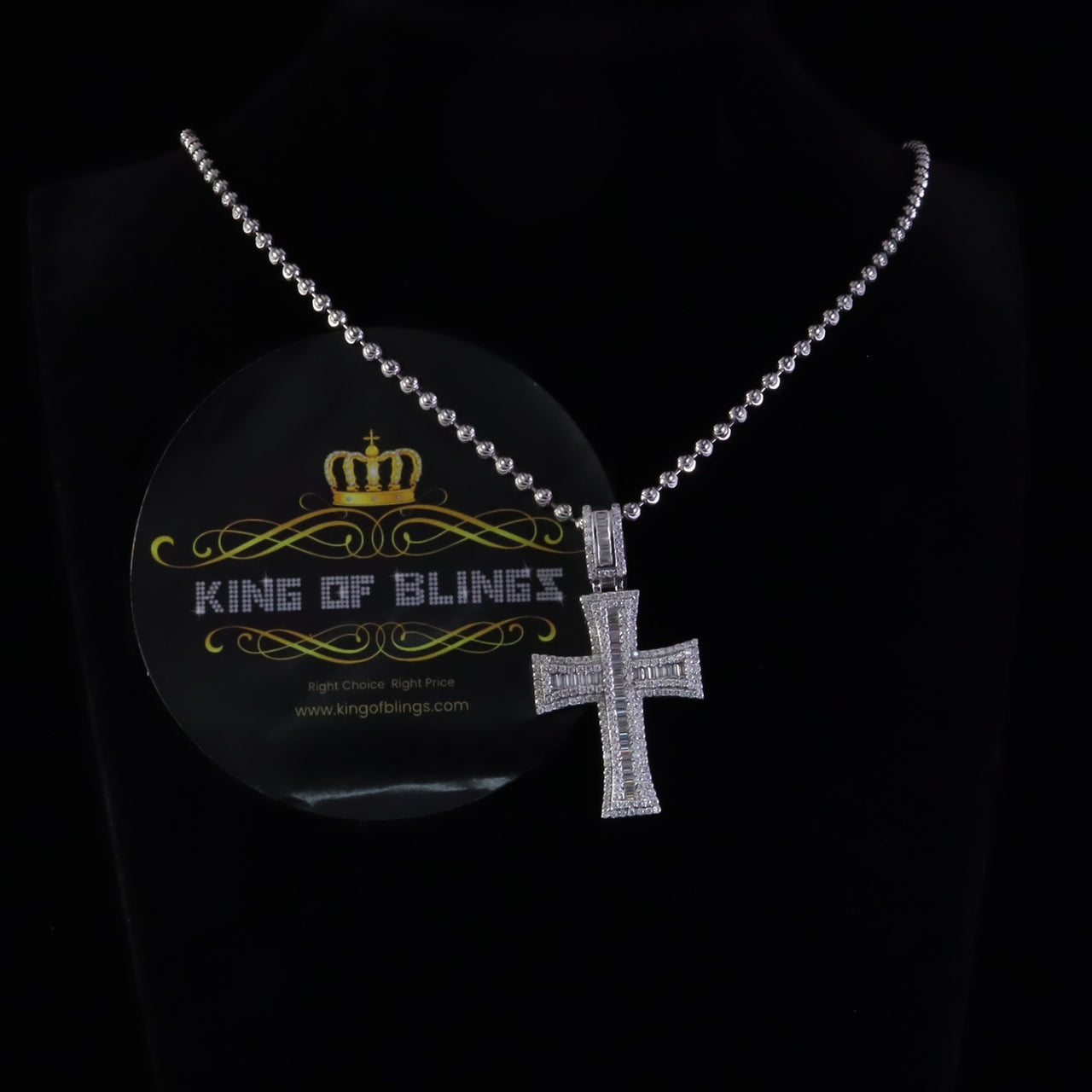 King Of Bling's 925 White Sterling Silver 2.25ct VVS D Clr. Moissanite Cross Pendant for Women's KING OF BLINGS