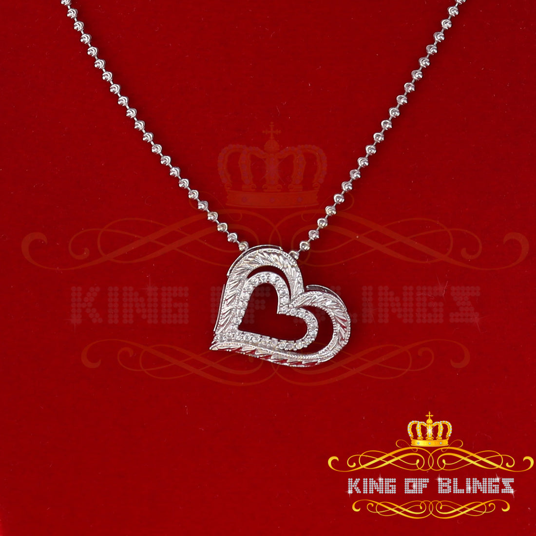 Fancy Attractive white Sterling Silver Heart Shape Pendant 0.87ct Cubic Zirconia KING OF BLINGS