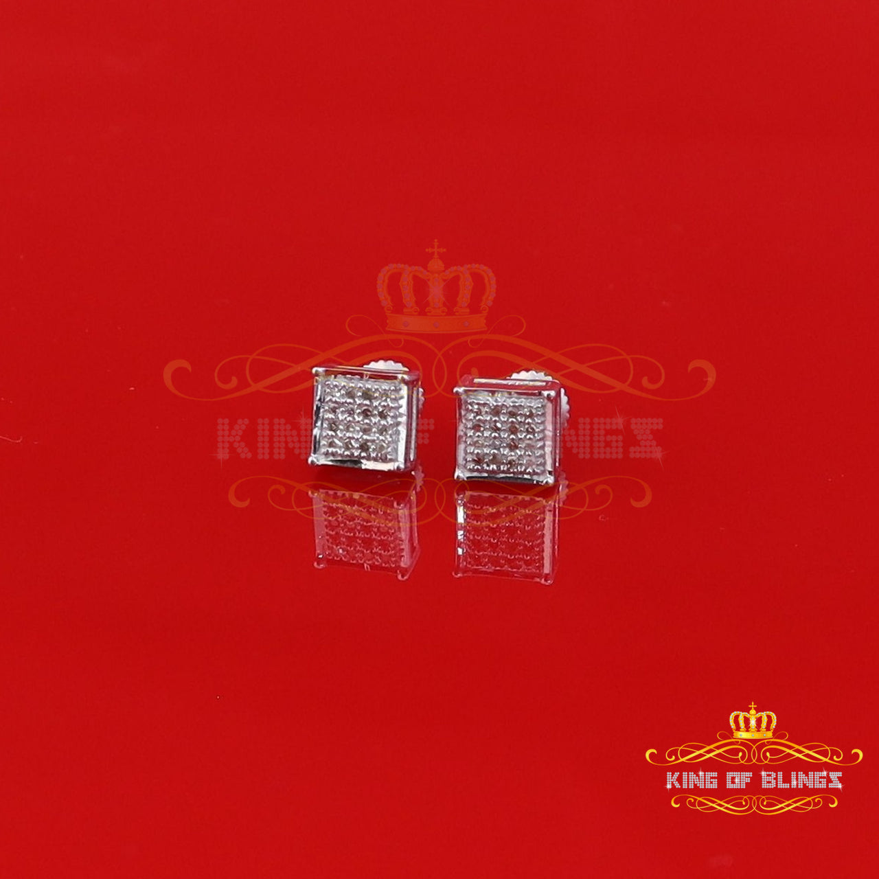 King Of Bling's 0.10ct Diamond Stud Earrings For Women White 925 Sterling Silver Stud For Men