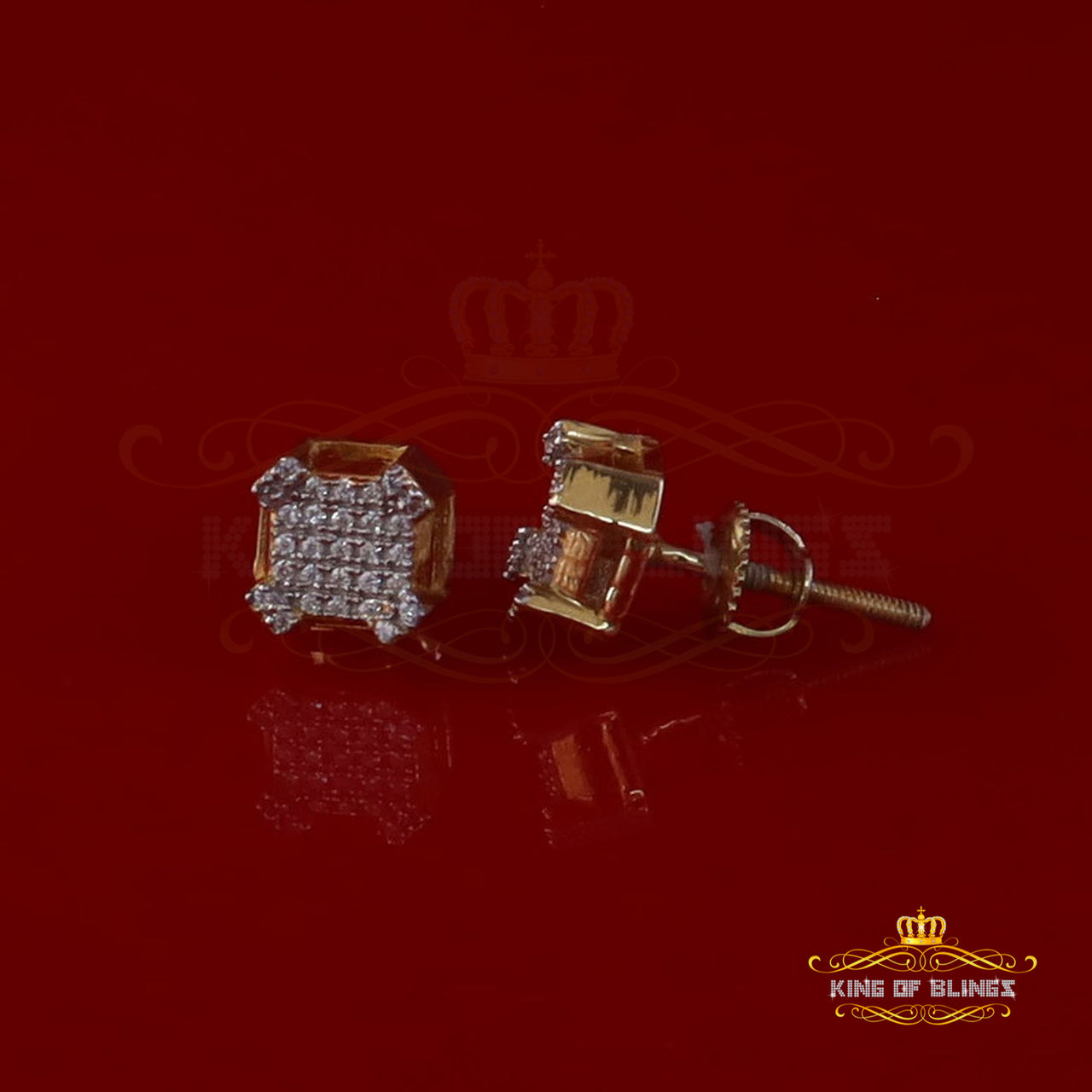 King of Bling's Men's/Womens 925 Silver Yellow 0.25ct VVS 'D' Moissanite Square Stud Earrings