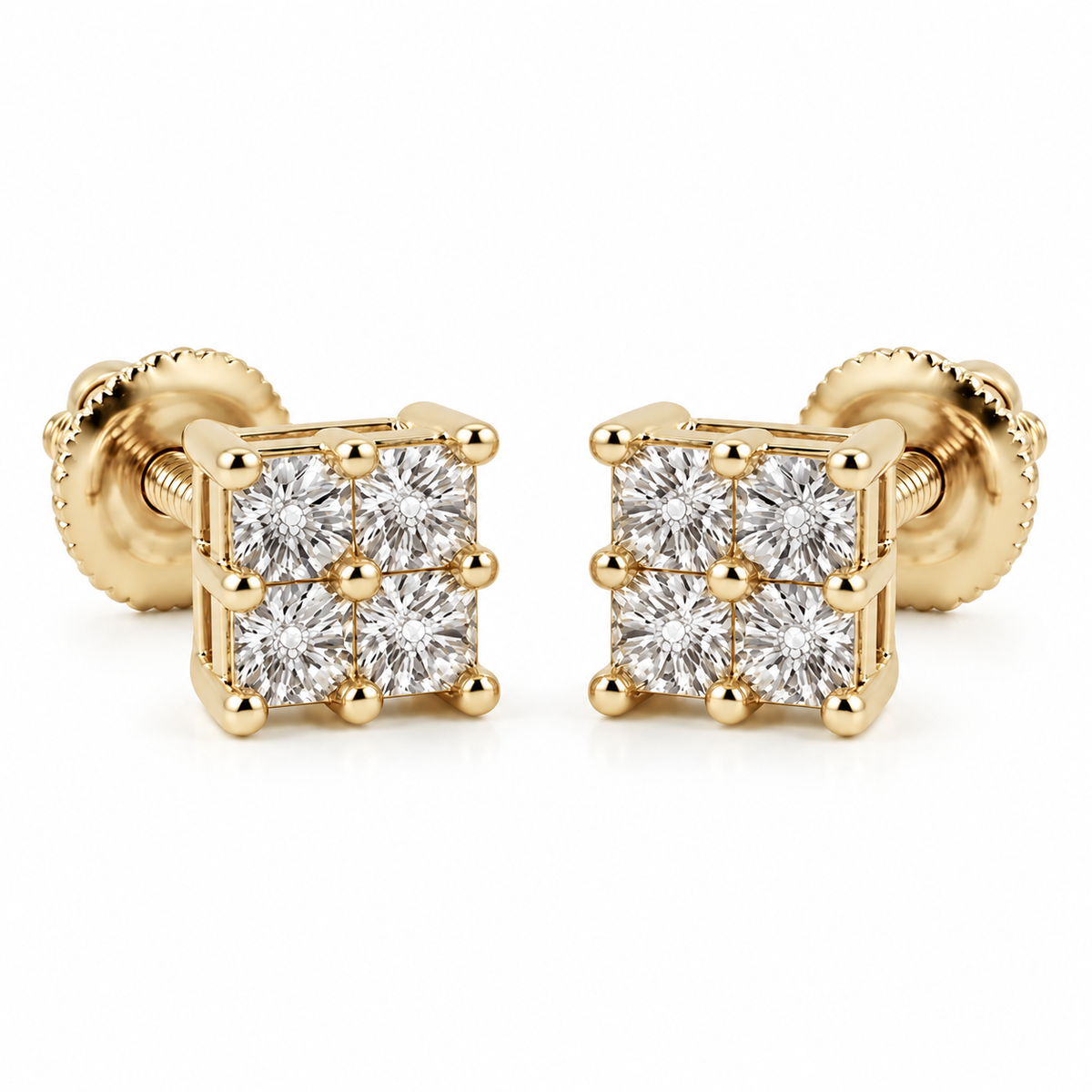 King Of Bling's 0.05ct Diamond Stud Earrings For Women Yellow 925 Sterling Silver Stud For Men KING OF BLINGS
