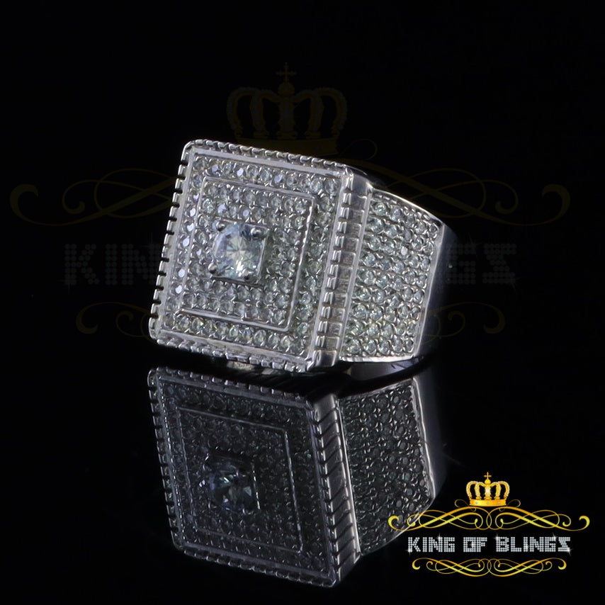 King Of Bling's6.30ct Cubic Zirconia White Silver Square Men's Adjustable Ring From SZ 11 to 13