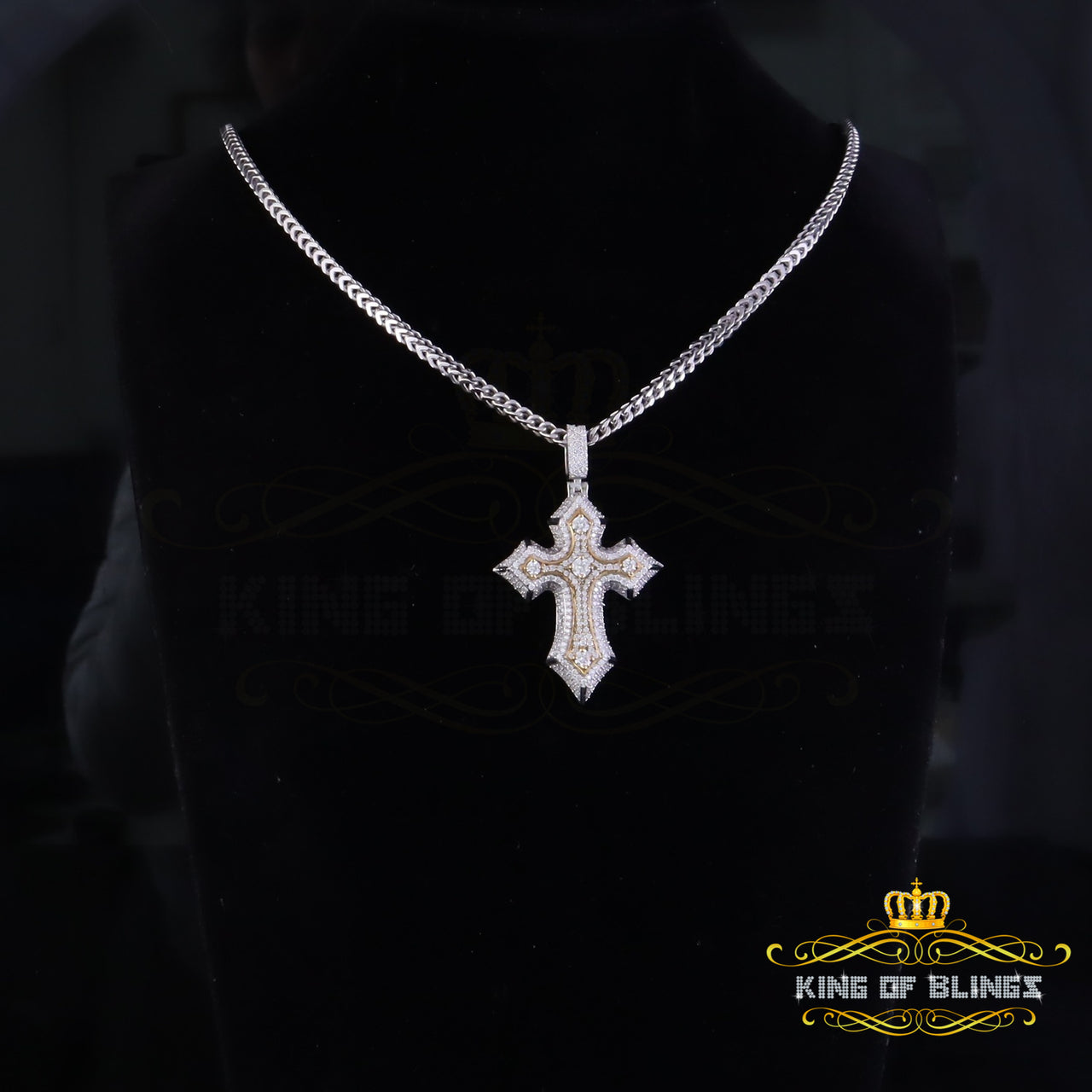 King Of Bling's New Charm Cross Pendant Men/ Women 2.50ct VVS D Moissanite White Sterling Silver