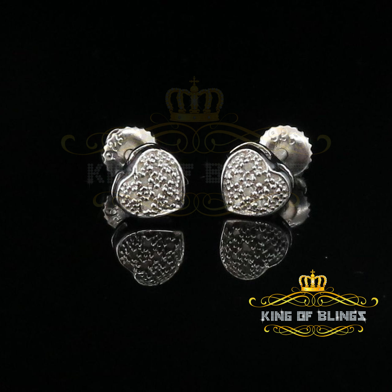 King Of Bling's Aretes Para Hombre Heart 925 White Silver 0.05ct Diamond Women's /Men's Earring