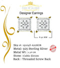 King of Bling's Aretes Para Hombre 925 Yellow Silver 0.96ct Cubic Zirconia Square Women Earring KING OF BLINGS