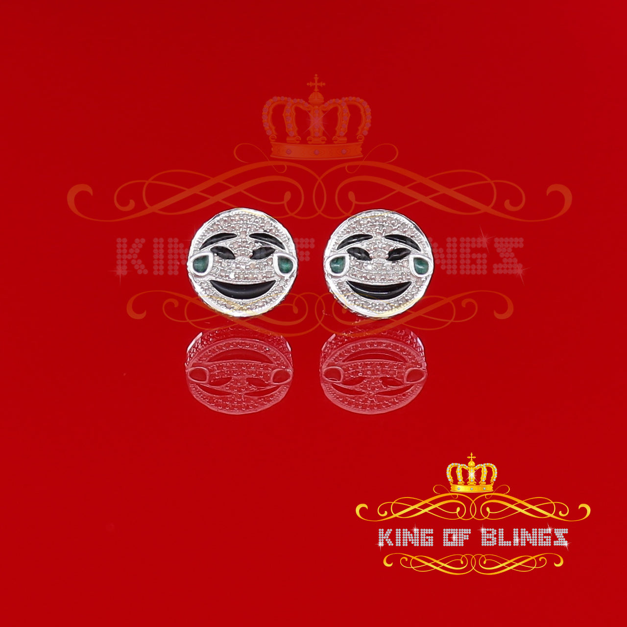 King Of Bling's 925 Sterling White Silver 0.33ct Diamond Men & Women Face with tear joy Earring