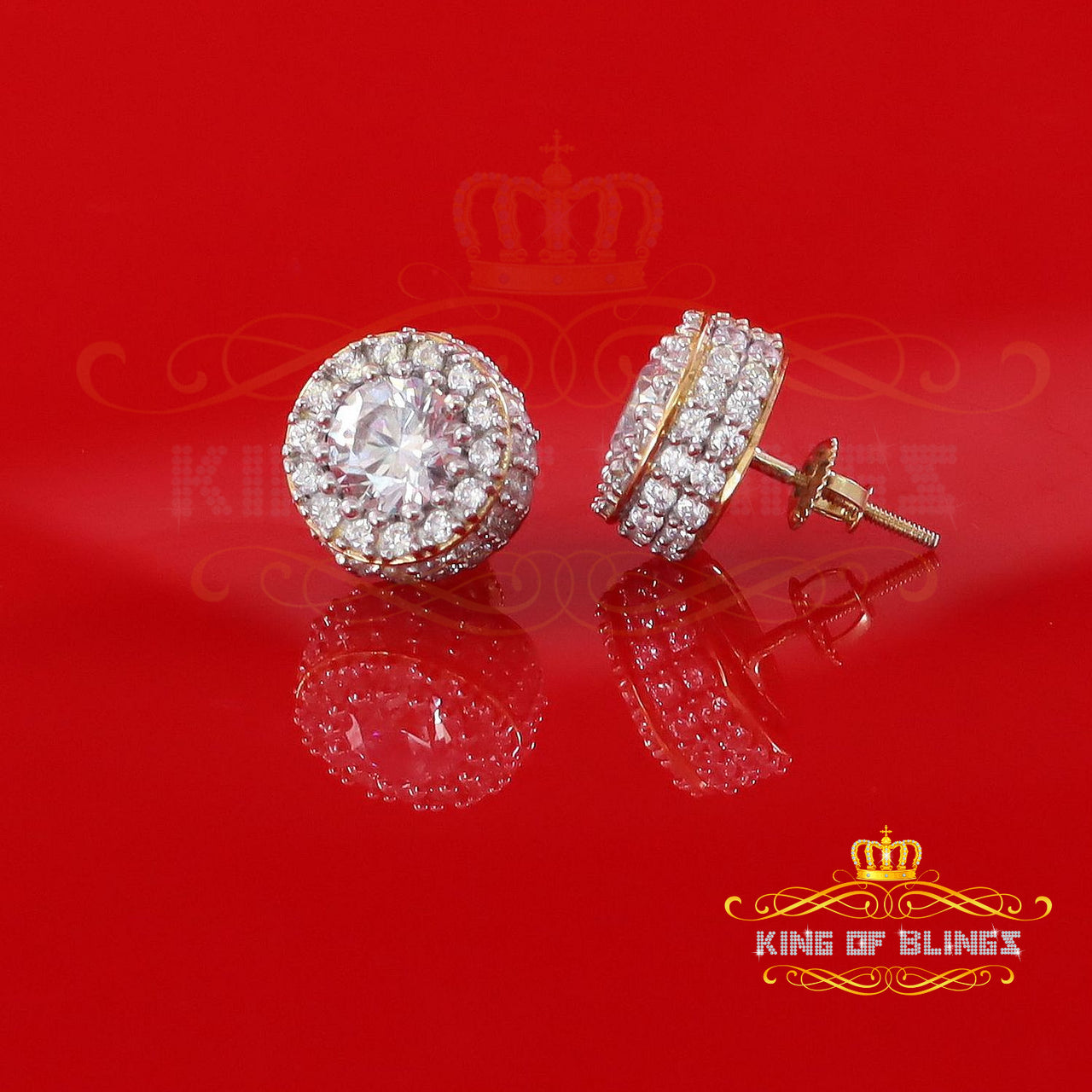 King of Blings- Aretes Para Hombre 925 White Silver 6.57ct Cubic Zirconia Round Women's Earrings