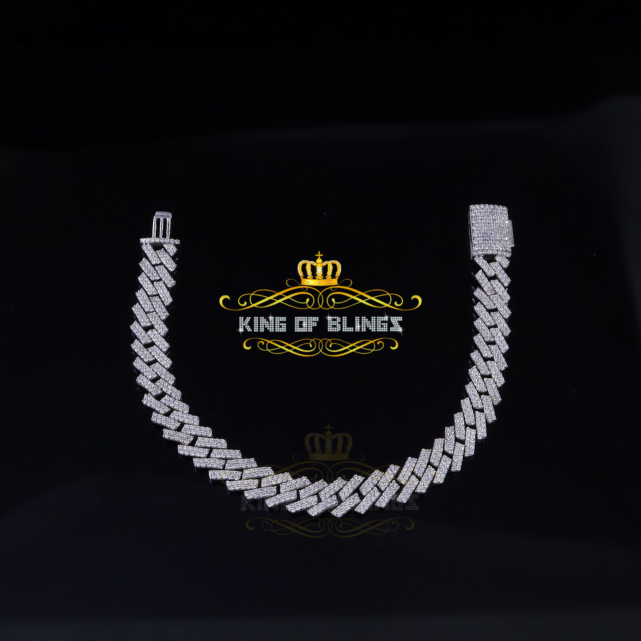 King Of Bling's 925 Silver Moissanite White Men's Cuban Bracelet SZ 8 inch & 10mm Width