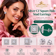 King of Bling's 1.2ct Cubic Zirconia 925 White Sterling Silver Women's Hip Hop Square Earrings KING OF BLINGS