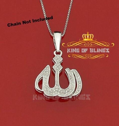 King Of Bling's Real 0.20CT Diamond Stone ALLAH 925 Sterling Silver White Charm Necklace Pendant