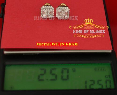 King of Bling's 0.98ct Cubic Zirconia 925 Yellow Silver Women's & Men's Hip Hop Square Earrings KING OF BLINGS