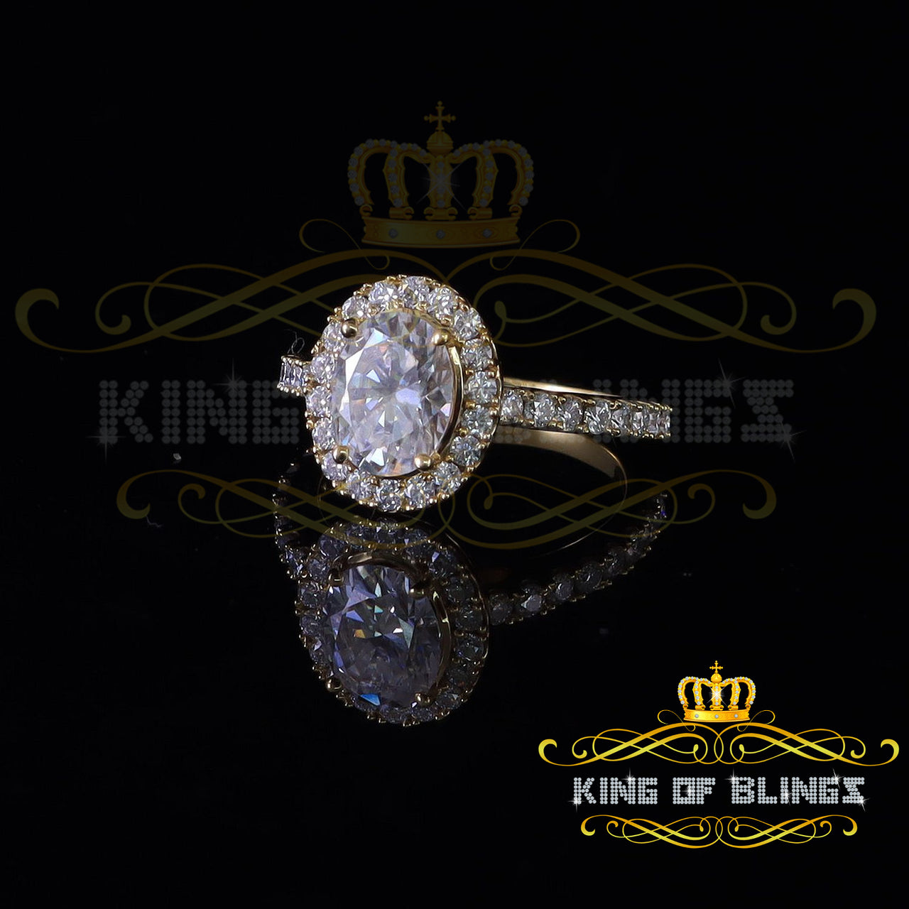 King Of Blings  10K Yellow Gold 3.00CT 'VVS' 'FL' D clr Oval Cut Moissonite Womens Ring S/7