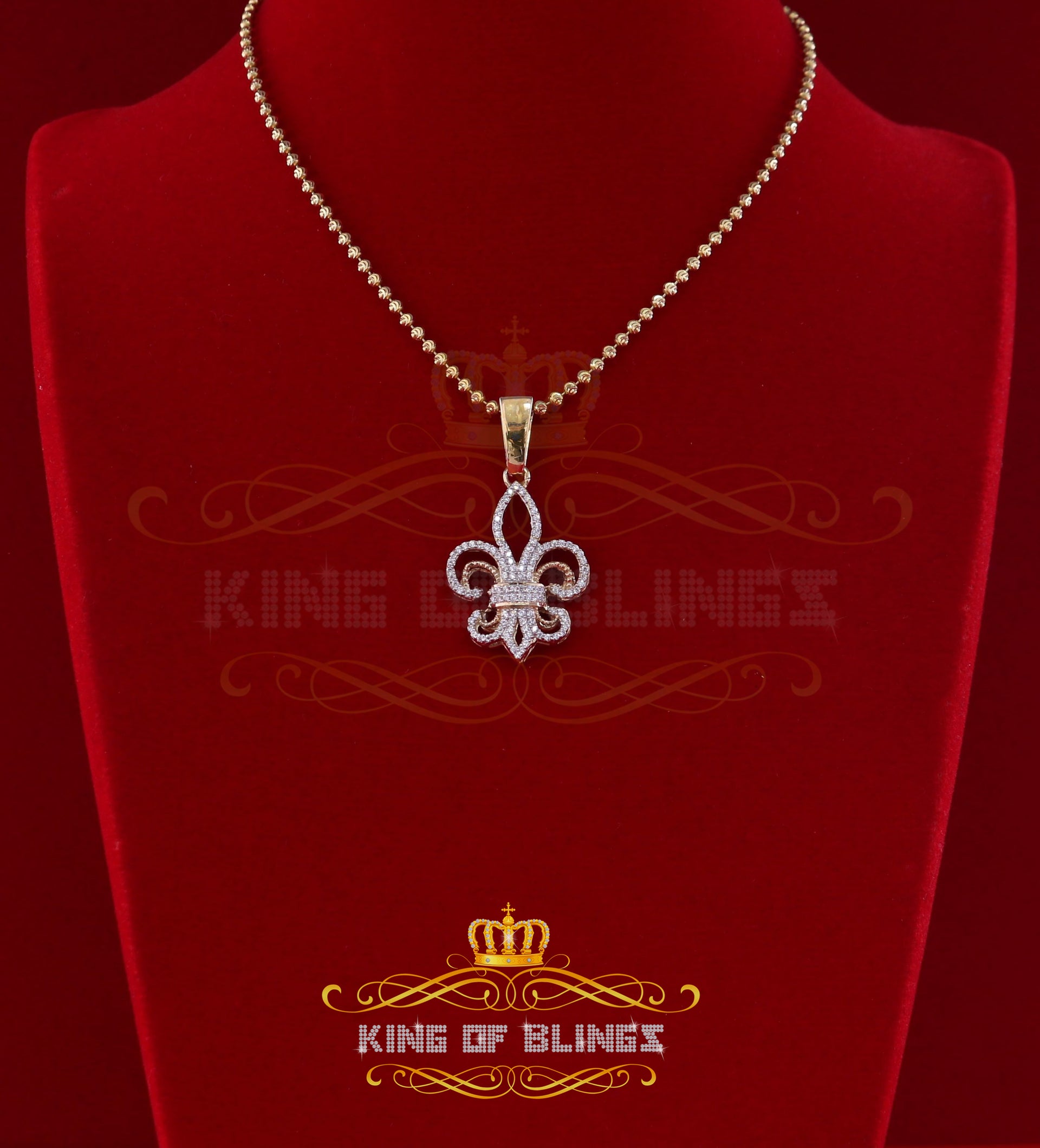 Yellow 925 Sterling Silver Fleur de Lis Pendant with 0.93ct Cubic Zirconia Stone KING OF BLINGS