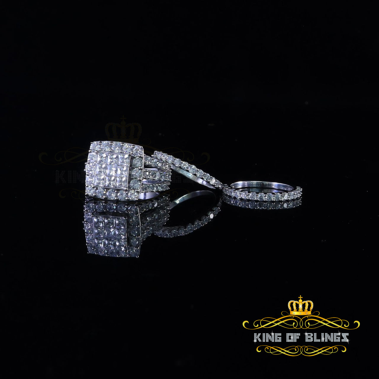 King Of Bling's925 Sterling White Silver Round Cubic Zirconia Luxury Bridal Set Ring Size 8