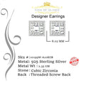 King of Blings- Hip Hop 925 White Silver 1.12ct Cubic Zirconia Women's & Men's Square Earrings KING OF BLINGS