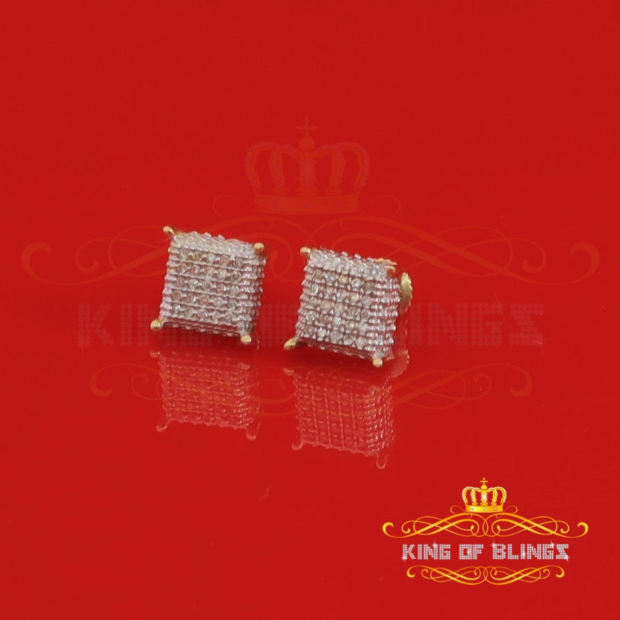 King Of Bling's 10K Real Yellow Gold with Real 0.15ct Diamonds Square Stud Earrings