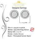 King of Blings- Elegant White 925 Silver Screw Back 0.69ct Cubic Zirconia Round Womens Earrings KING OF BLINGS