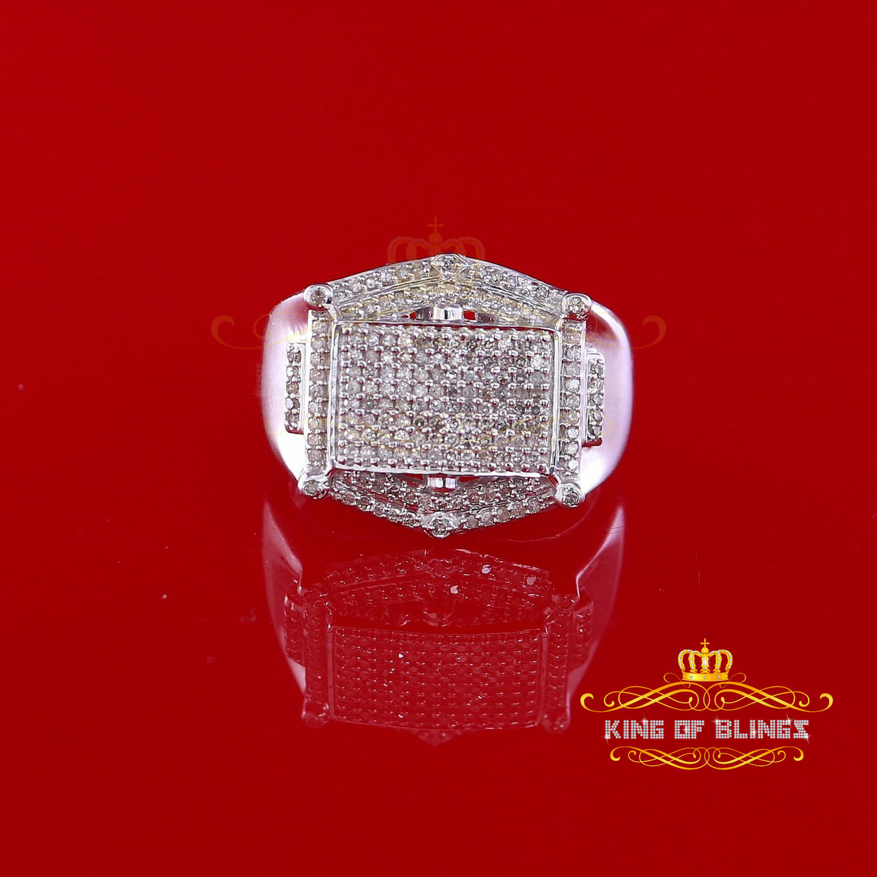 King Of Bling's Real Diamond 0.66 CT 925 Sterling Silver White Rectangle Men's Ring Size 11