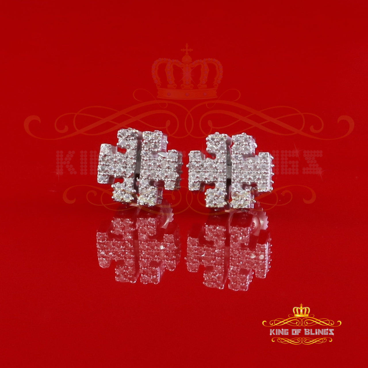 King of Bling's Men's/Womens 925 Silver White 1.00ct VVS 'D' Moissanite Tory Burch Stud Earrings King of Blings