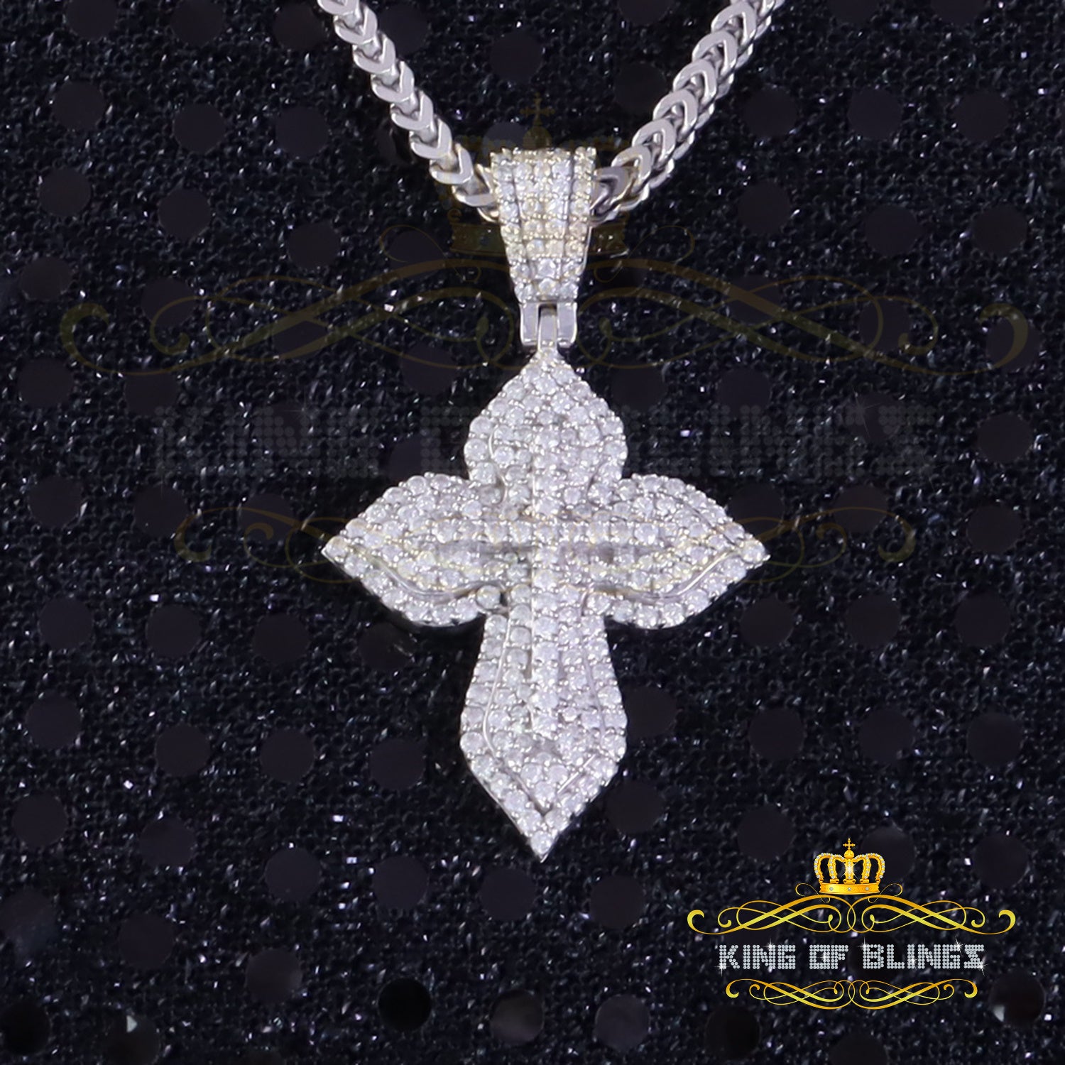 King Of Bling's 3.0ct VVS D Moissanite White Silver Charm Cross Floury Pendant Men's & Women's KING OF BLINGS