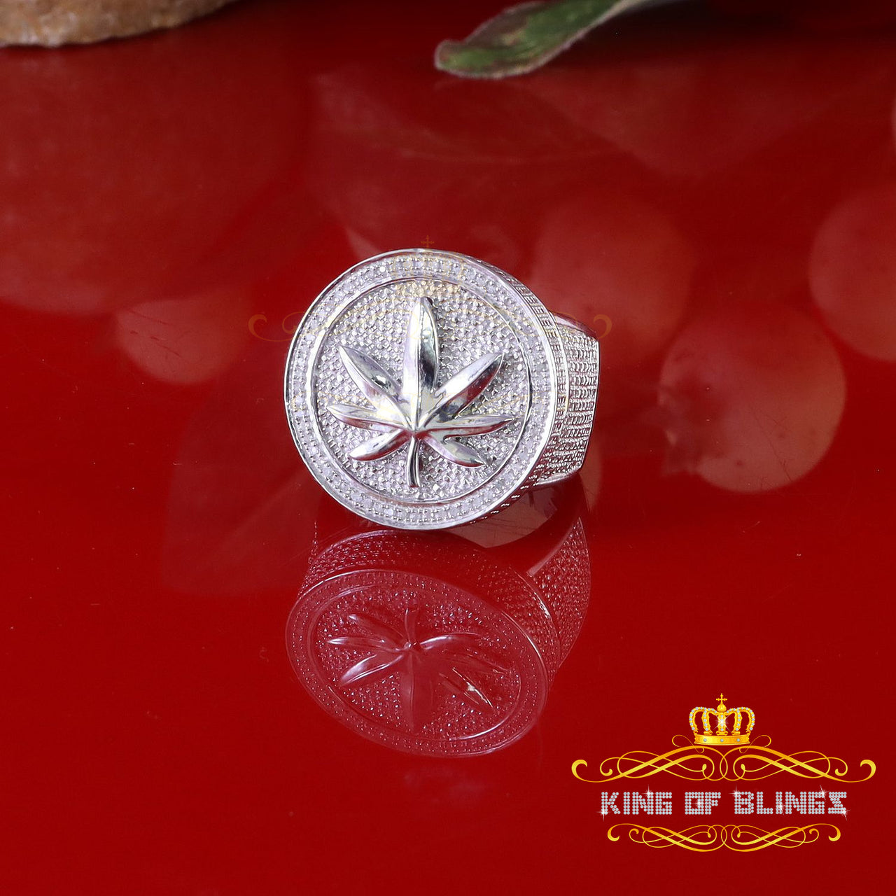 King Of Bling's 0.25ct Diamond Round Silver White Men's Adjustable Ring From SZ 11 to 13