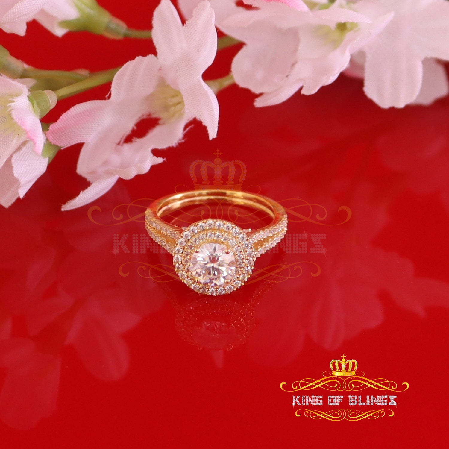 King Of Blings  10K Yellow Gold 2.00CT VVS' 'FL'D clr Round Solitaire Moissonite Womens Ring S/7 KING OF BLINGS