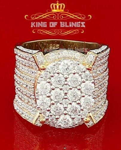 King Of Bling's 925 Yellow Silver Cubic Zirconia 18.25ct Men's Adjustable Ring From SZ 11 to 13 KING OF BLINGS