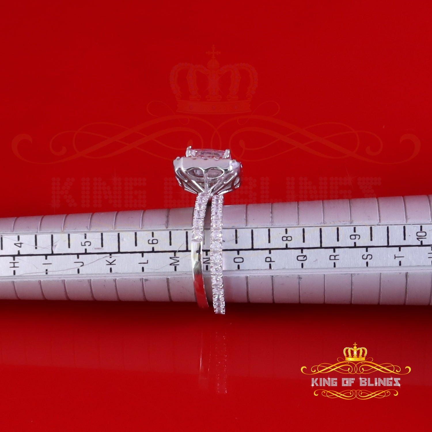 King Of Bling's2.97ct Cubic Zirconia Emearld Shape White Silver With Women Bridal Ring Size 7 KING OF BLINGS