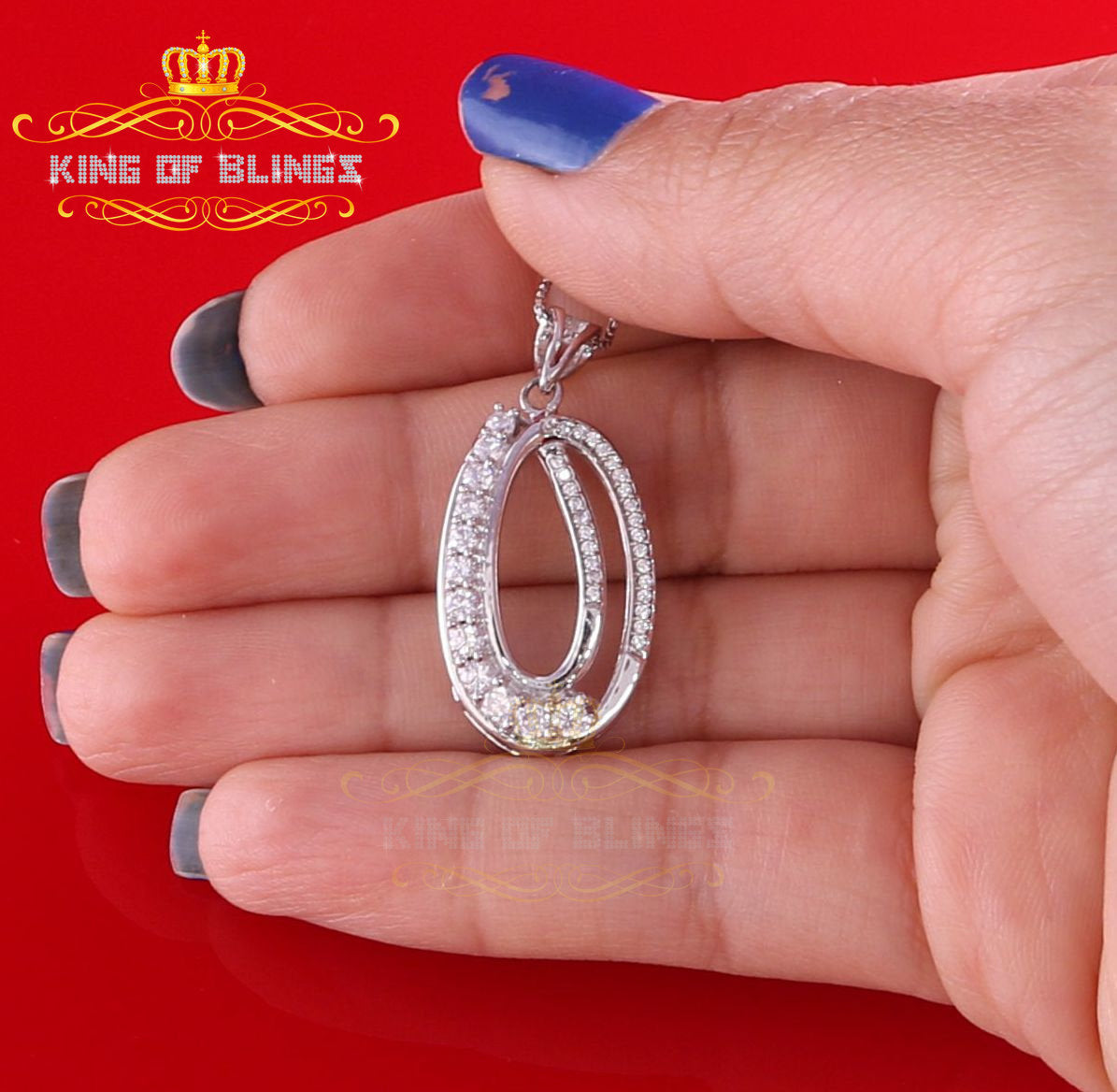 King Of Bling's White Sterling Silver FASHION Shape Pendant with1.32ct Cubic Zirconia Stone KING OF BLINGS