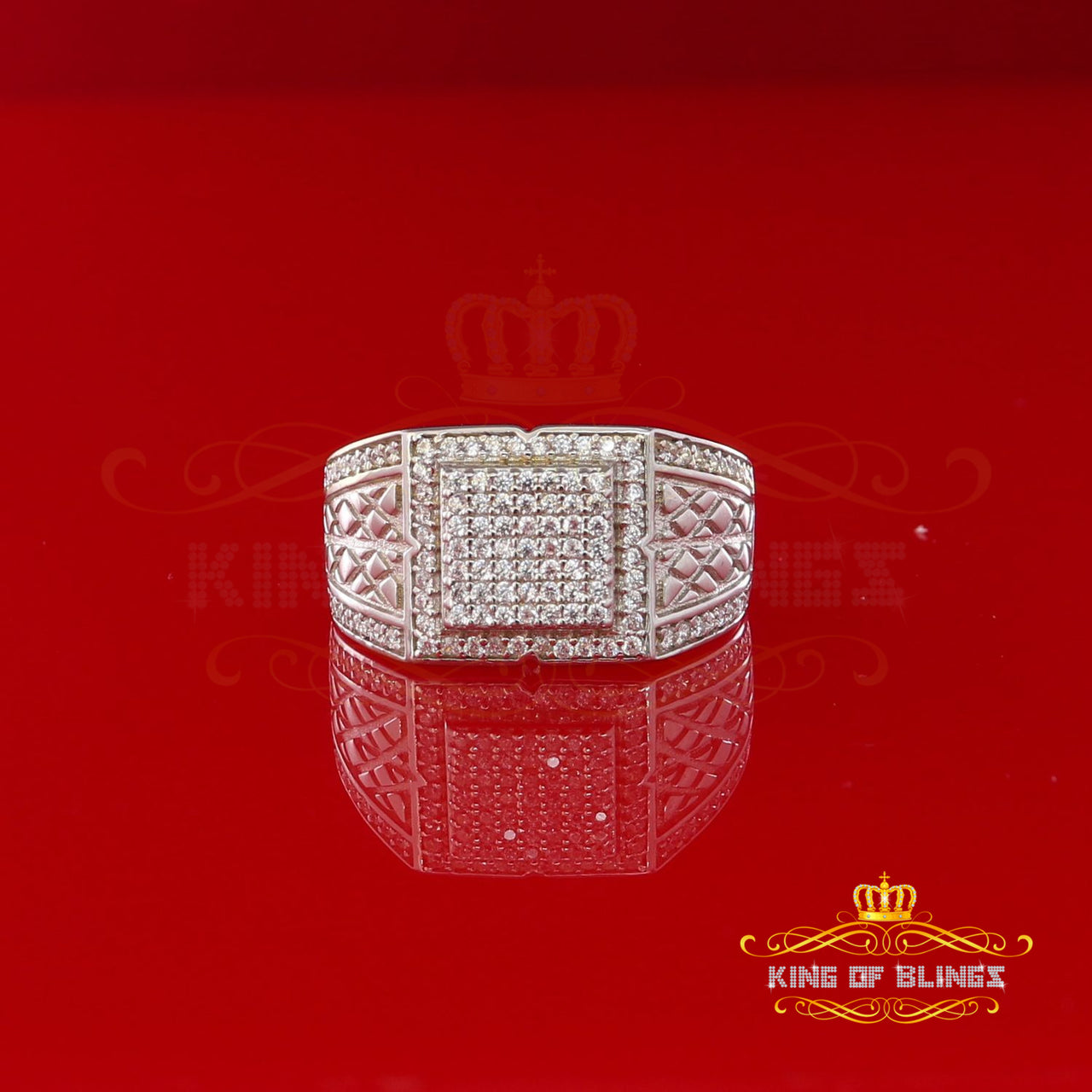 Sterling Silver White 1.25ct Cubic Zirconia Wide Square Cocktail Men's Ring SZ10