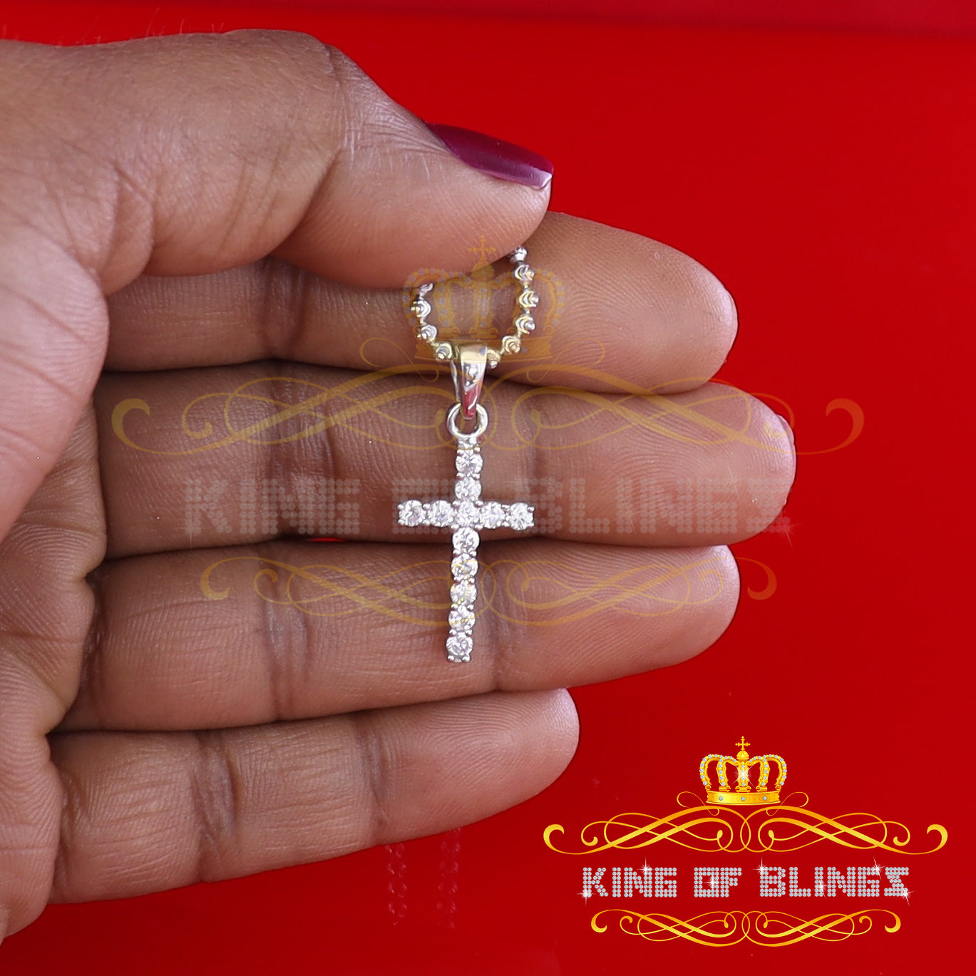White Beautiful CROSS Shape Sterling Silver Pendant 1.32ct Cubic Zirconia stone KING OF BLINGS