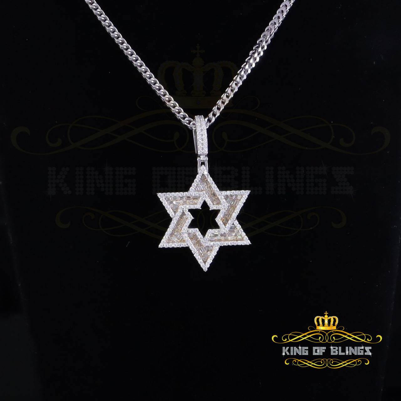 King Of Bling's 925 Silver Baggutte White Star of David Moissanite Pendant Mens 3.00ct VVS 'D KING OF BLINGS