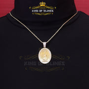 3D Oval Guadalupe Catholic Virgin Mary in CZ Yellow 925 Silver 1.63ct Pendant KING OF BLINGS
