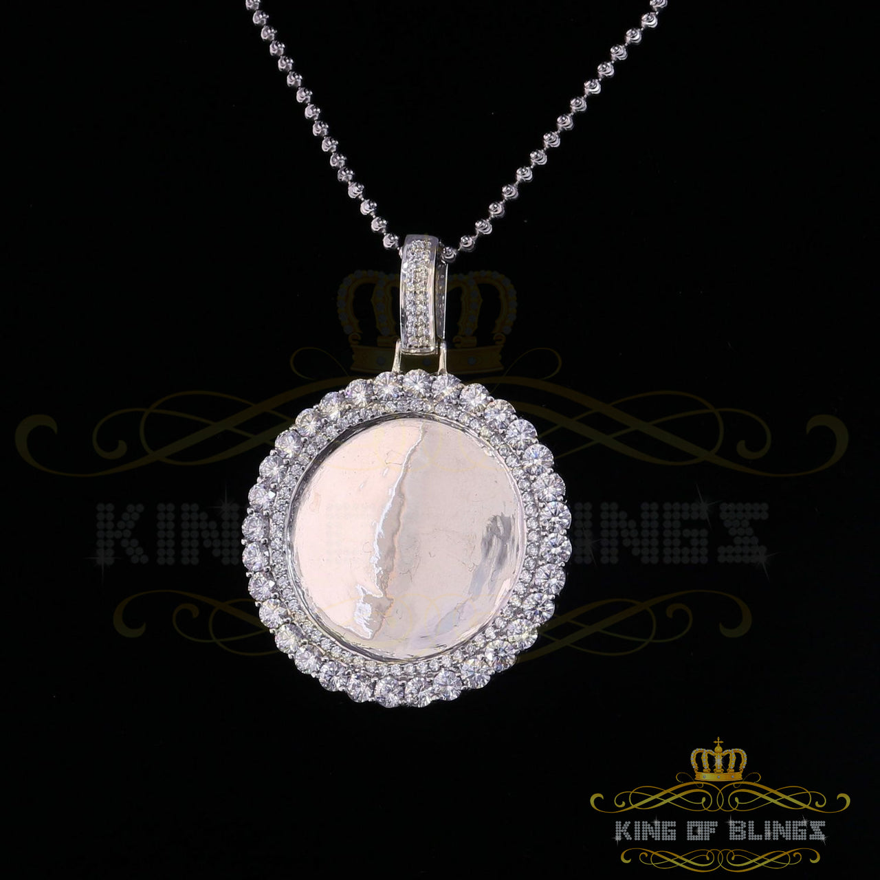 King of Bling's White Beautiful 925 Sterling Silver Pendant Round Shape 9.14ct Cubic Zirconia
