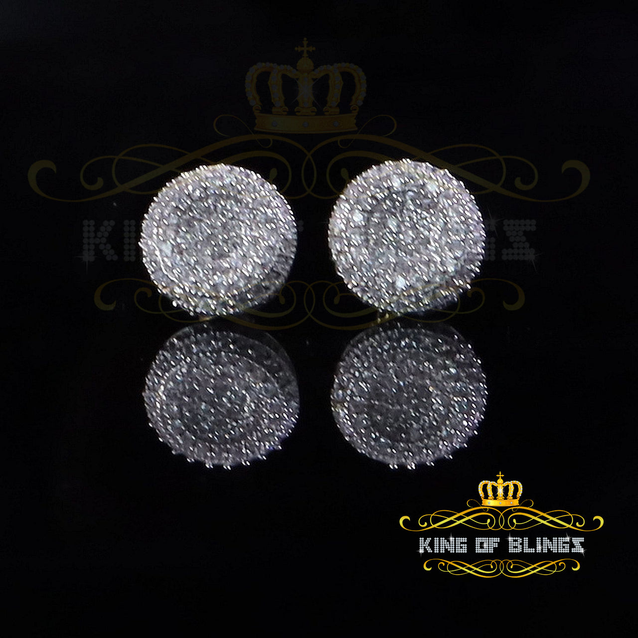 King of Bling's Yellow 925 Silver Aretes Para Hombre Women 1.74ct Cubic Zirconia Round Earrings