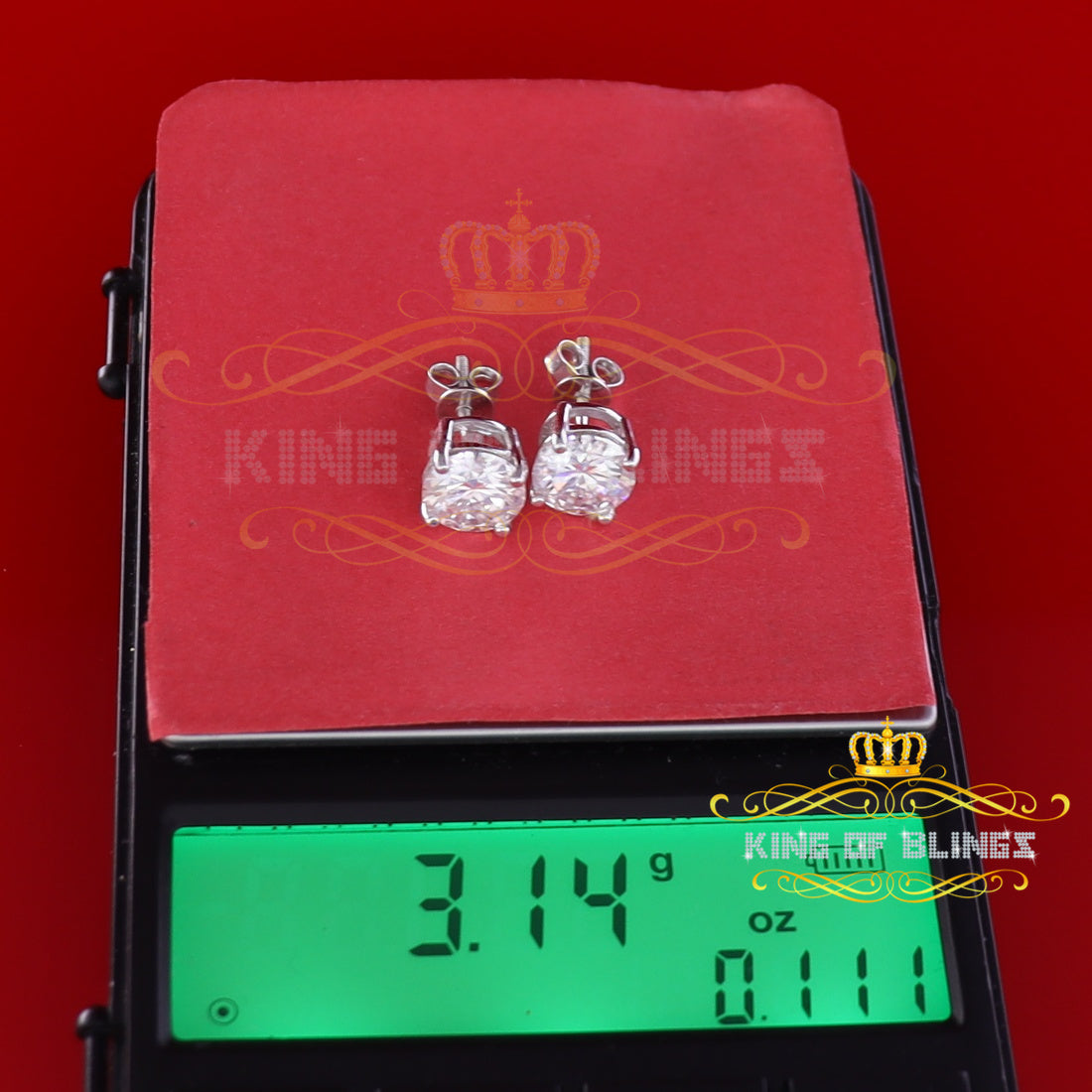 King of Bling's Mens/Womens stud 925 silver White 4.50ct VVS 'D' Color Moissanite Stud Earrings KING OF BLINGS