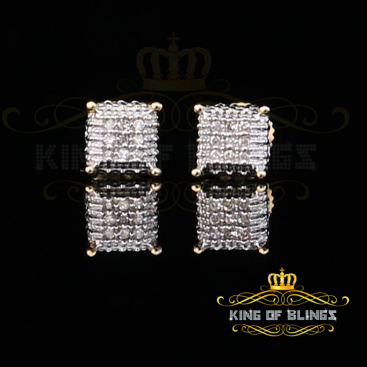 King Of Bling's 10K Real Yellow Gold Real Diamond 0.05CT Men's/Women's Stud Micro Earring