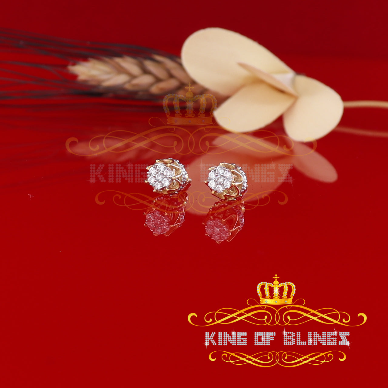 King of Bling's Yellow 925 Silver Sterling 0.36ct Cubic Zirconia Hip Hop Floral Women's Earrings KING OF BLINGS