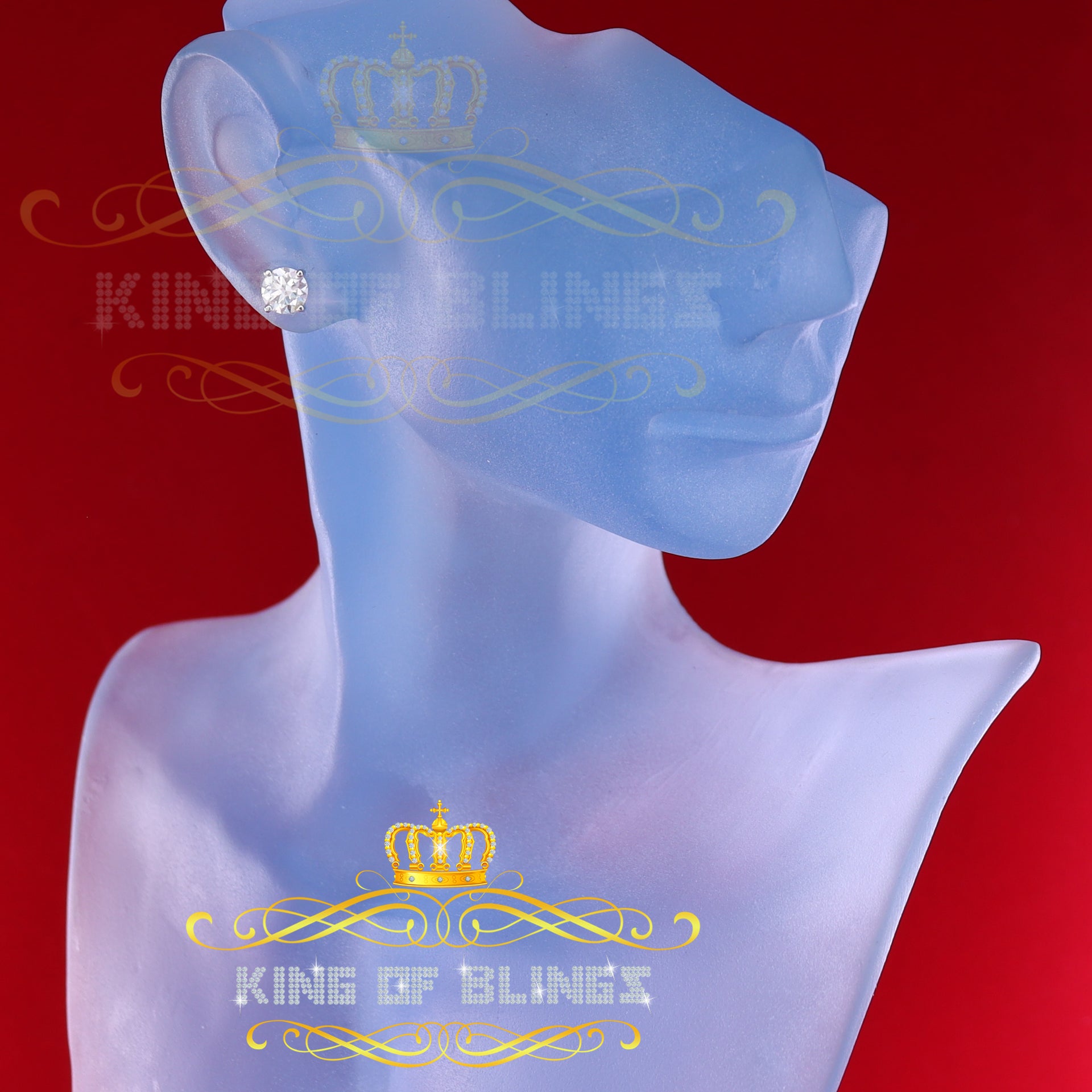 King of Bling's 1.25ct VVS 'D' Moissanite Men's/Womens 925 Silver White Round Stud Earrings KING OF BLINGS