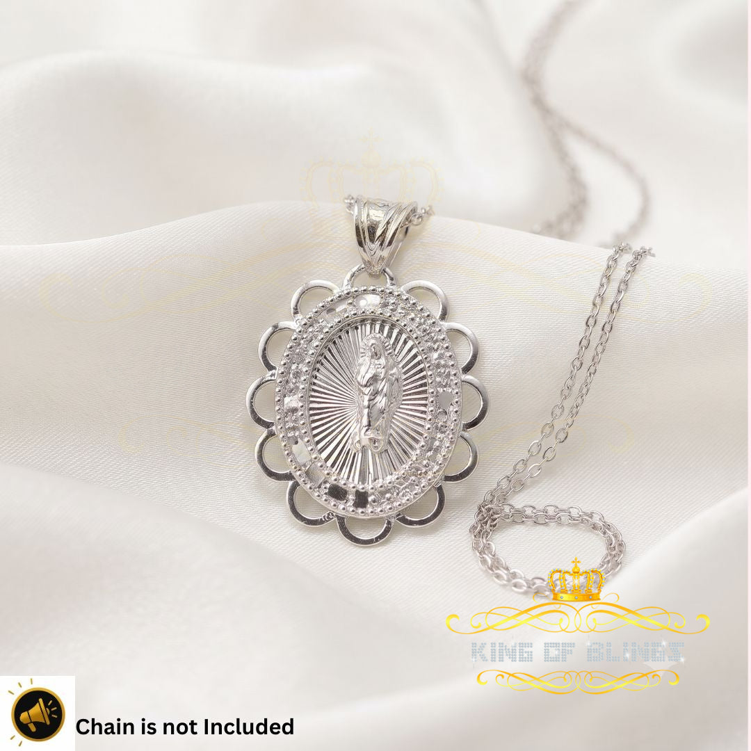 King Of Bling's 925 Silver Men/Women Flower Design St.Jude Mini CZ Stone Pendant White Religious