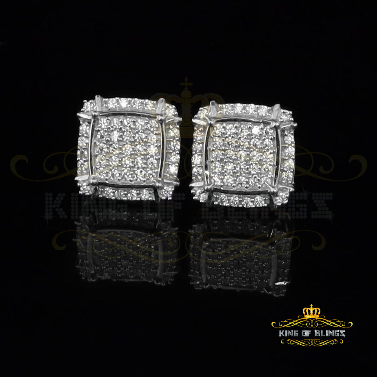 King of Blings- 925 Silver White 0.72ct Cubic Zirconia Hip Hop Square Men's & Women's Earrings KING OF BLINGS