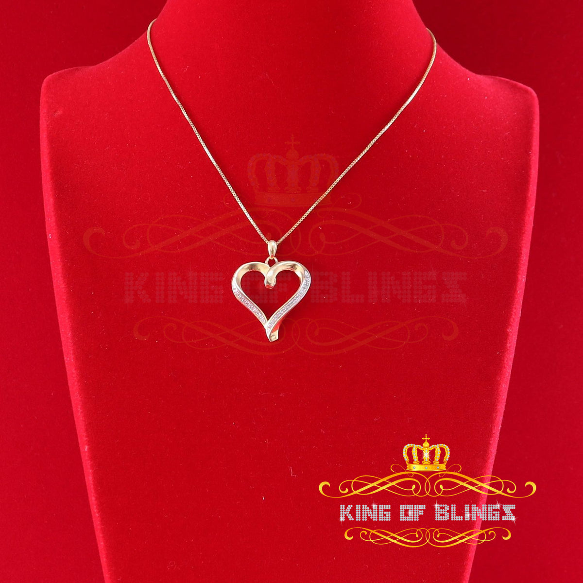 King Of Bling's Real 0.06ct Diamond 925 Sterling Silver HEART Charm Necklace Yellow Pendant KING OF BLINGS