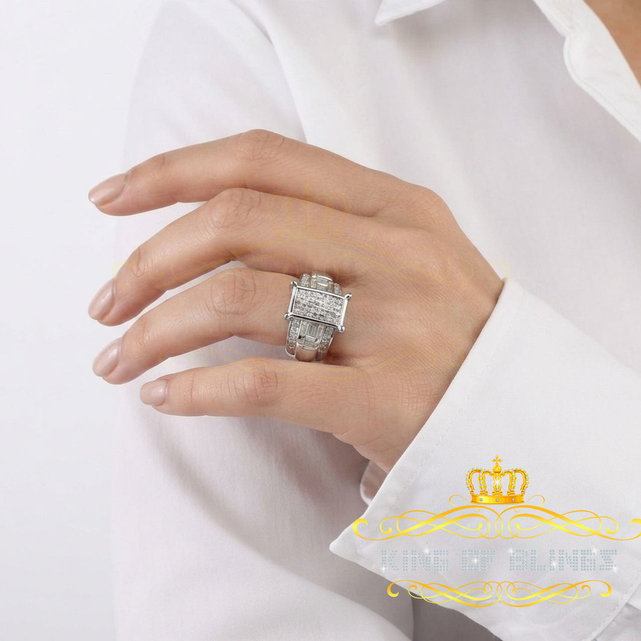 King Of Bling's 925 Sterling Silver 1.00CT Real Diamond Cinderella Womens White Ring Size 8 KING OF BLINGS
